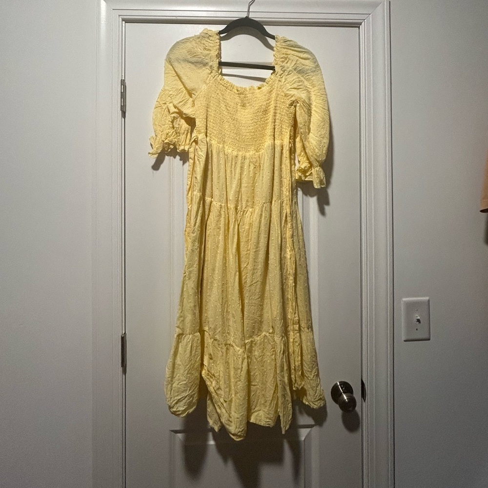 BiBi Sunny Yellow smocked midi Dress
